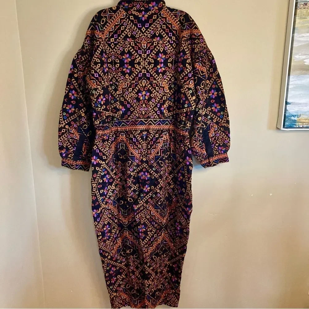 NEW RARE FARM Rio Embroidered Long Sleeve Jumpsuit Corduroy Floral Black $495 XL - Picture 14 of 16